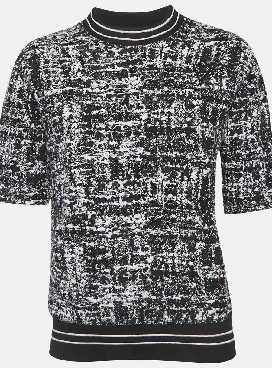 Sandro Black/White Textured Knit Top S