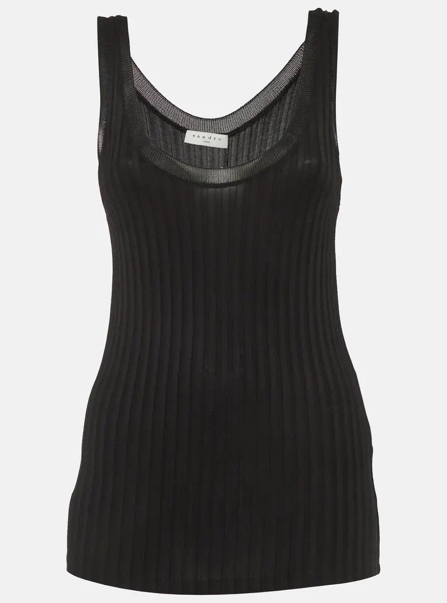Sandro Black Ribbed Knit Tank Top S