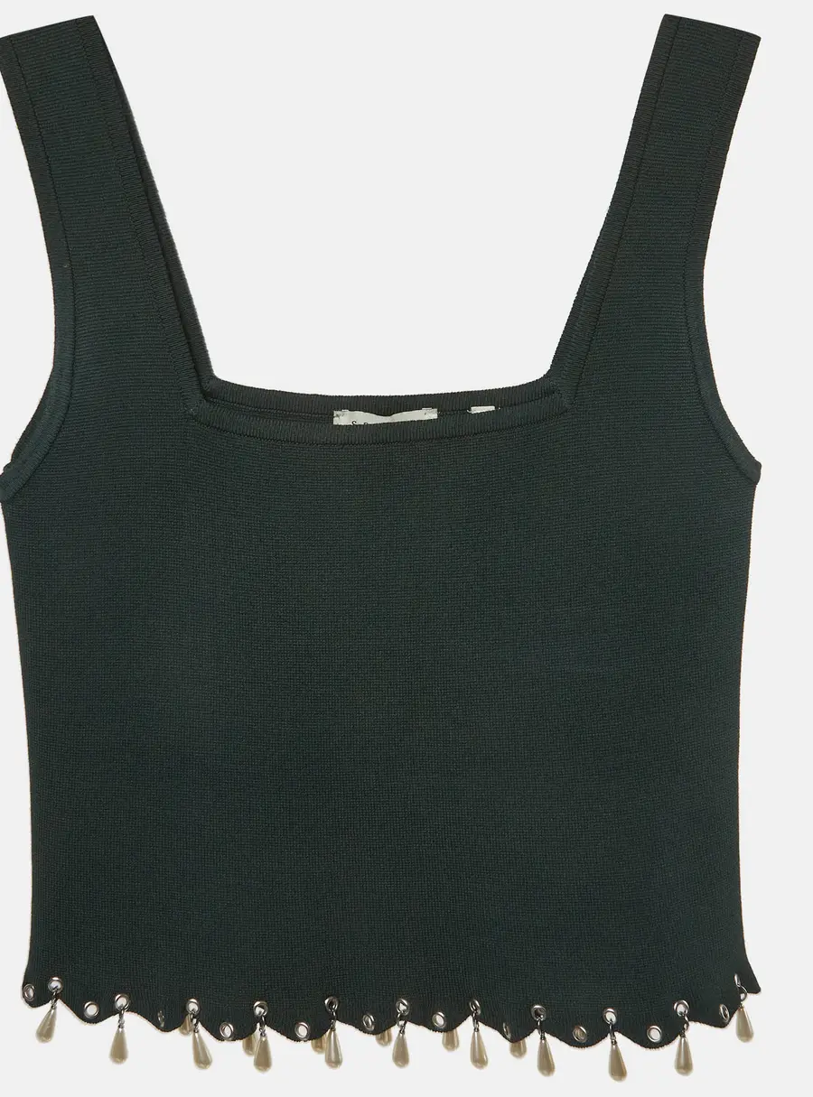 Sandro Green Jersey Knit Embellished Cropped Top S