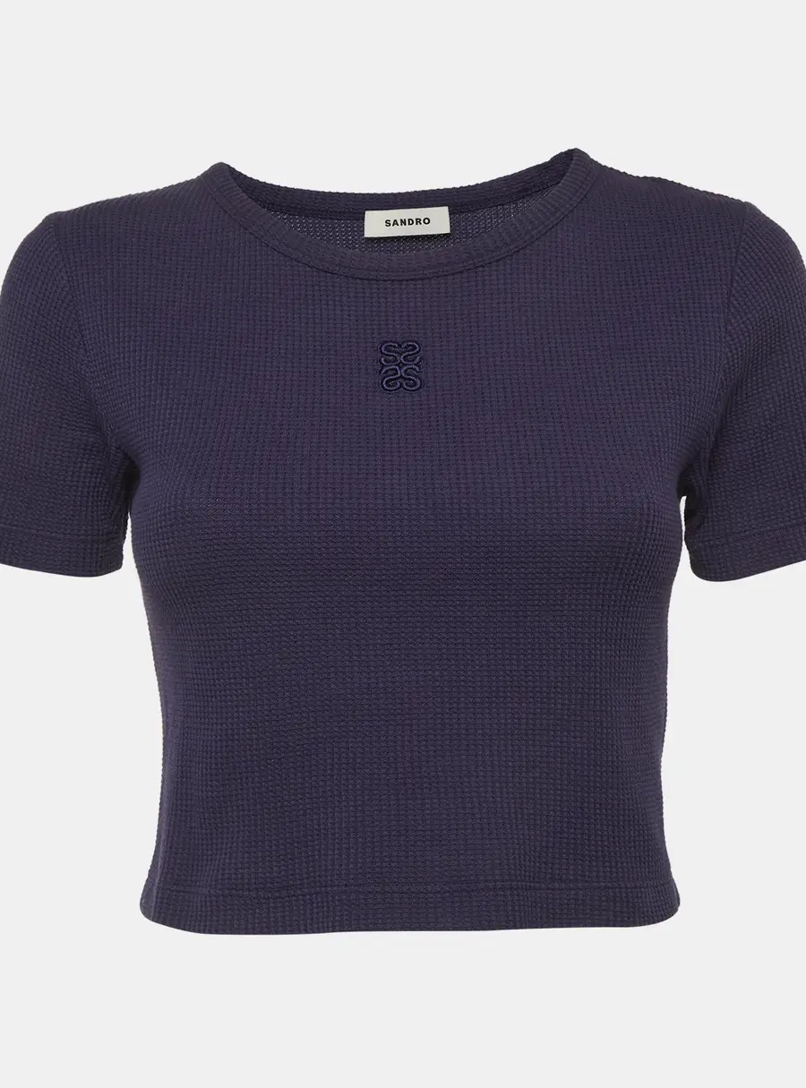 Sandro Blue Waffle Knit Crop Top L