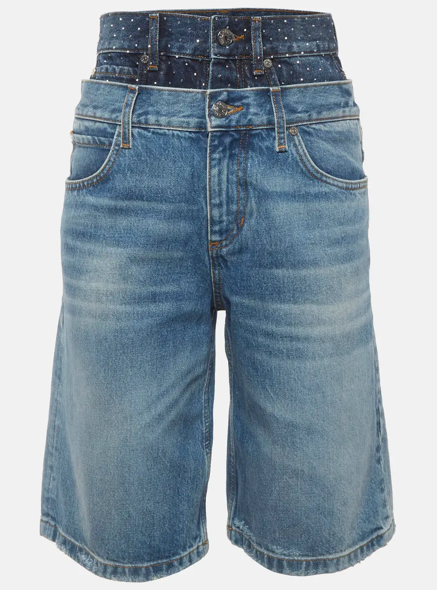 Sandro Blue Studded Denim Double Waist Shorts S/Waist 26"