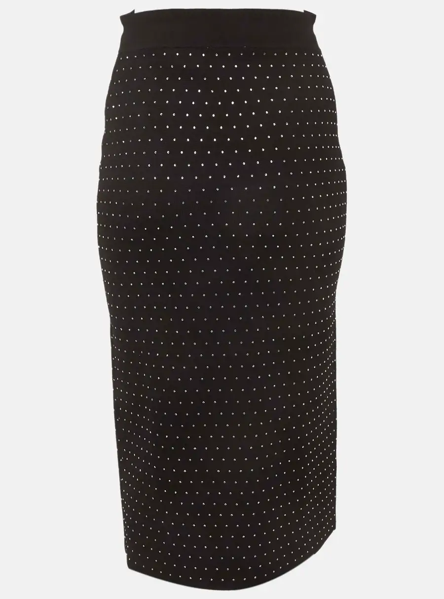 Sandro Black Rhinestone Embellished Synthetic Knit Pencil Skirt S