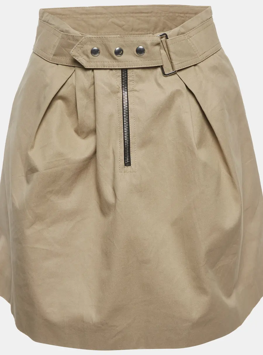 Sandro Beige Gabardine Belt Detail Mini Skirt S