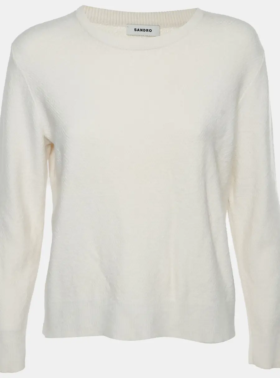 Sandro Cream Wool Blend Knit Crewneck Sweater M