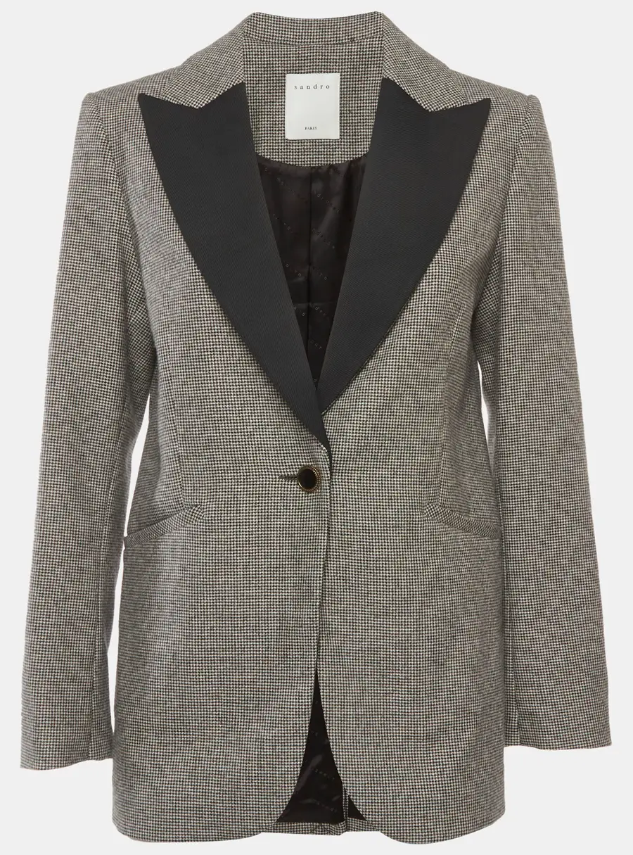 Sandro Monochrome Houndstooth Wool Blend Blazer S