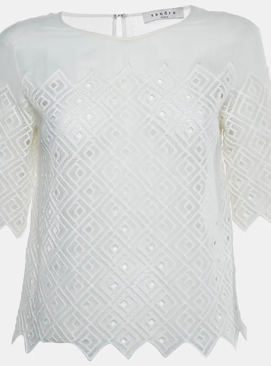 Sandro White Lace Sheer Top S