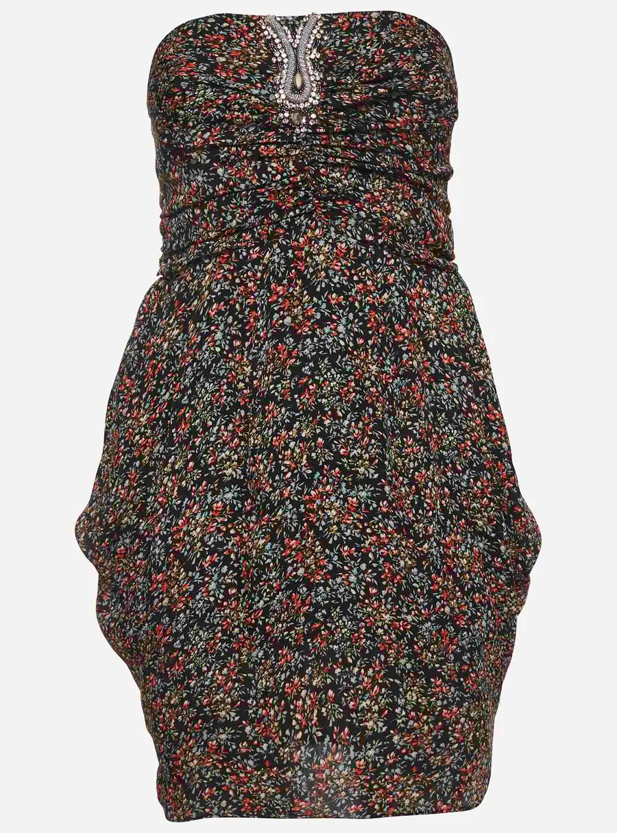 Sandro Black Floral Print Chiffon Ruched Mini Dress S