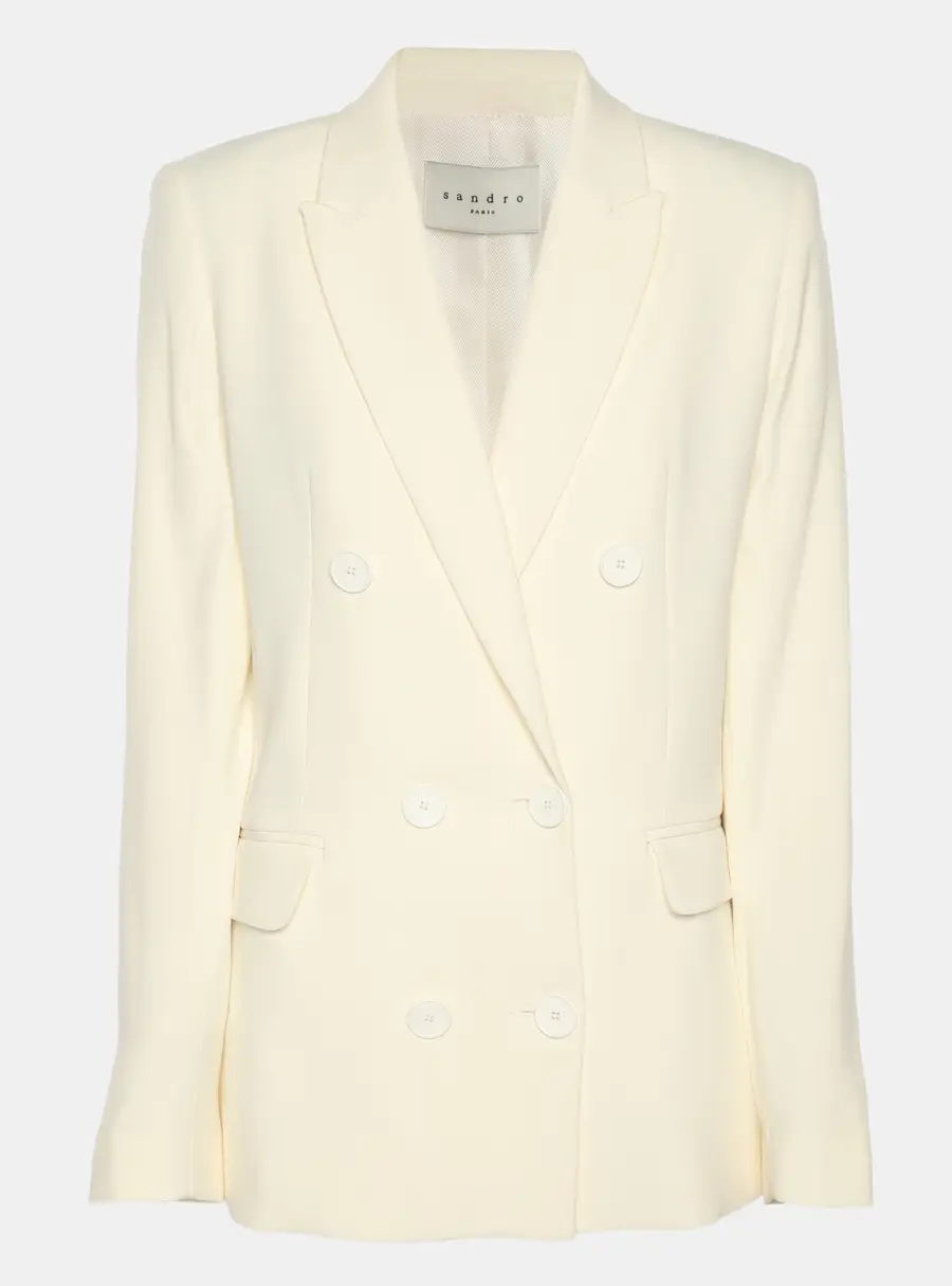 Sandro Cream Stretch Crepe Double Breasted Blazer S