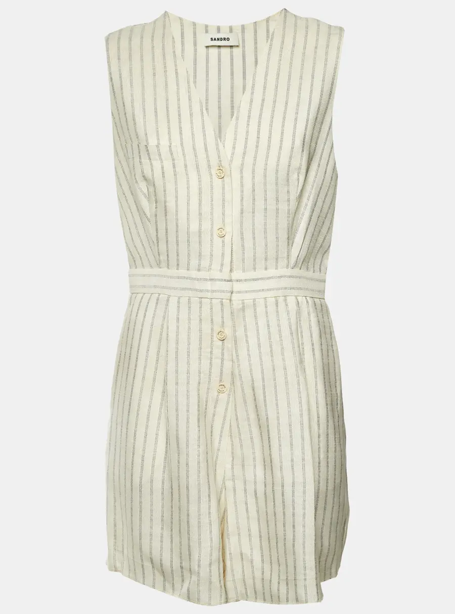 Sandro Cream Striped Crepe Noelie V-Neck Playsuit L