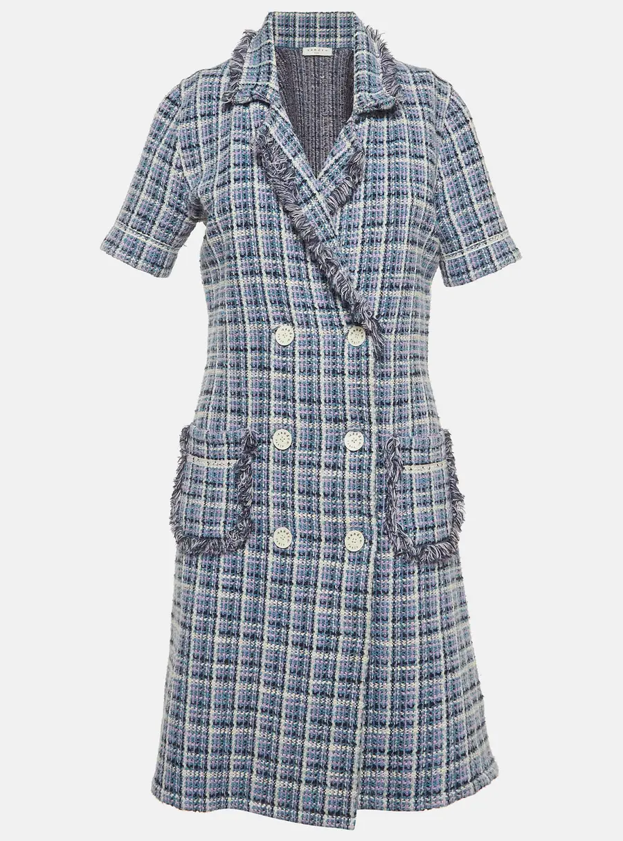Sandro Purple Tweed Double Breasted Mini Dress S