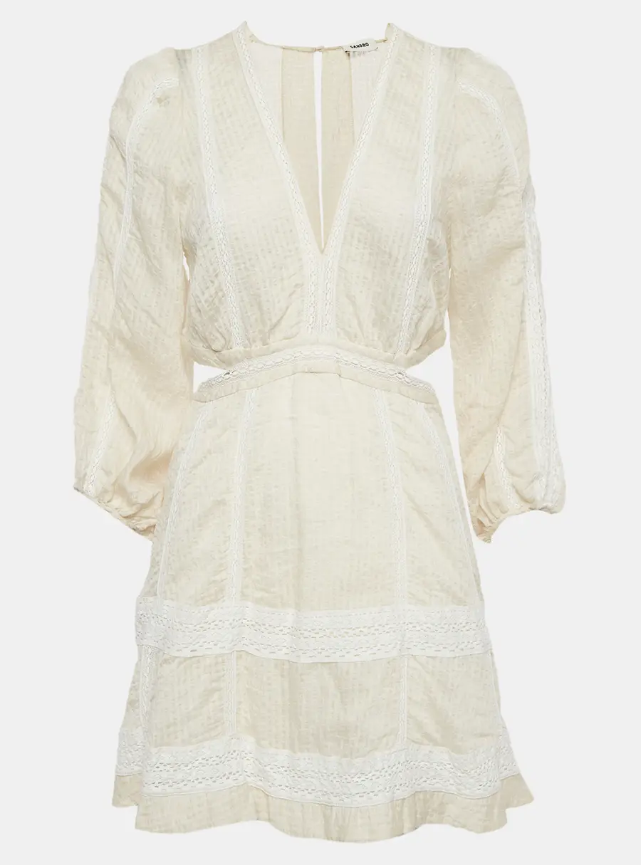 Sandro Cream Seersucker Alaya Cutout Mini Dress M