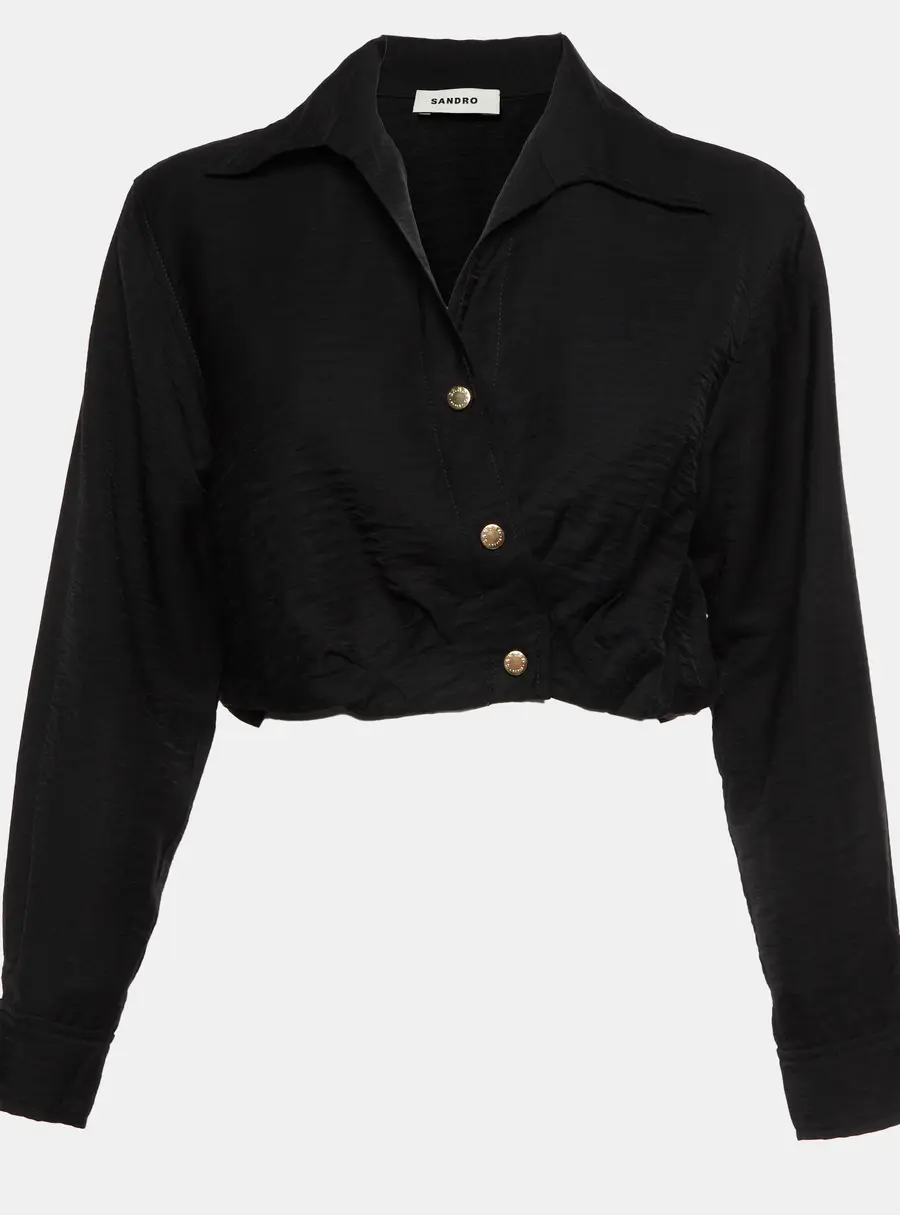 Sandro Black Linen Blend Crop Shirt XS
