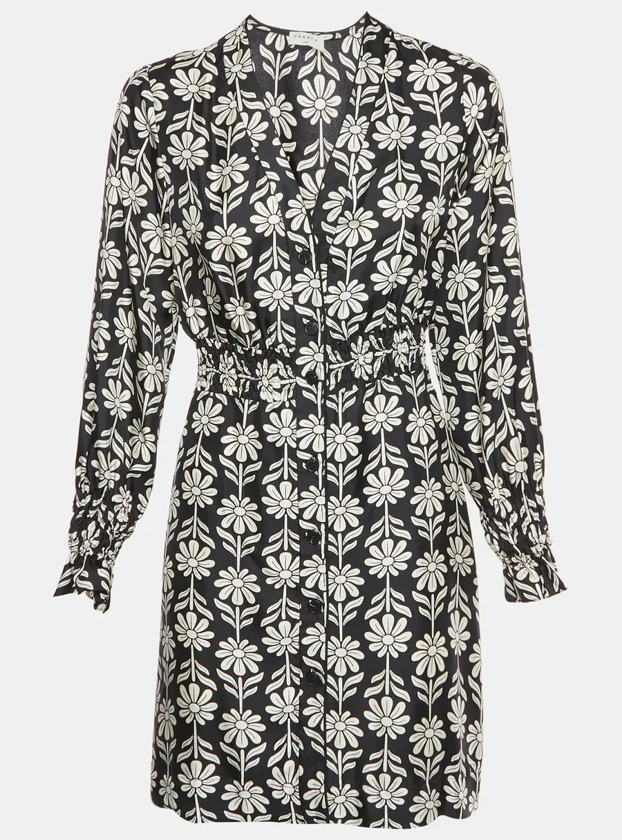 Sandro Black Floral Print Sateen Illiana Mini Dress L