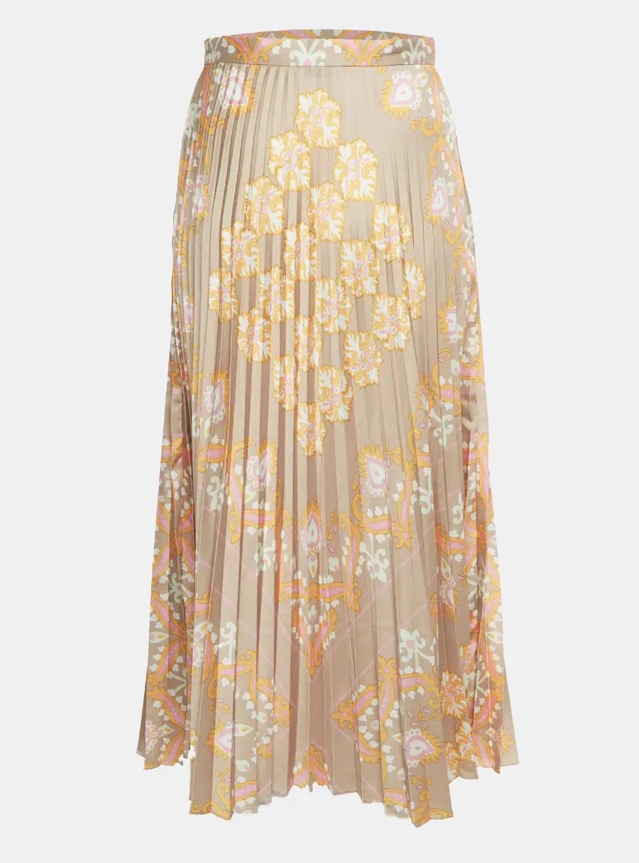 Sandro Multicolour Floral Print Sateen Fulgence Pleated Midi Skirt S