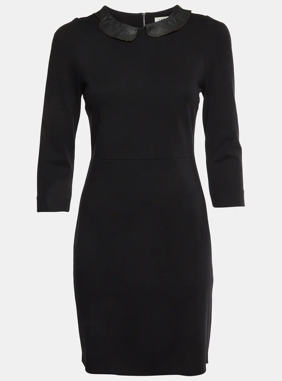 Sandro Black Jersey Peter Pan Collar Knee Length Dress S