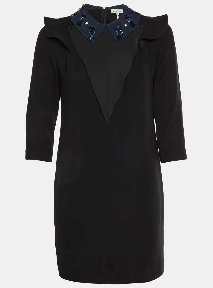 Sandro Black Crepe Embellished Collar Dress M