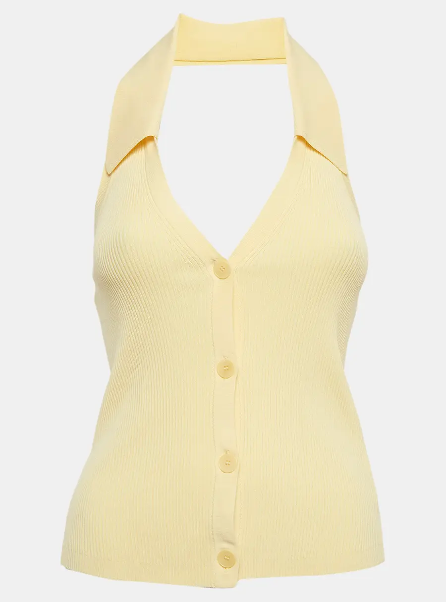 Sandro Yellow Knit Halter Neck Top L