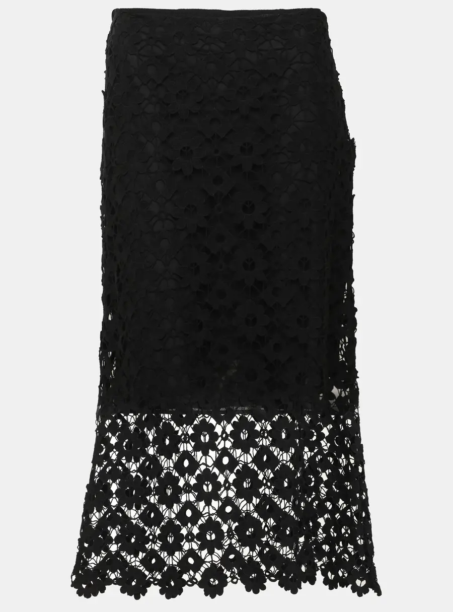 Sandro Black Lace Midi Skirt M