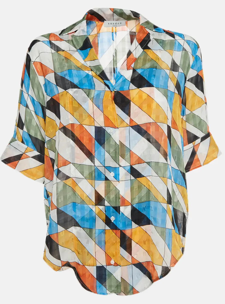 Sandro Multicolour Geo Print Chiffon Open Back Shirt S