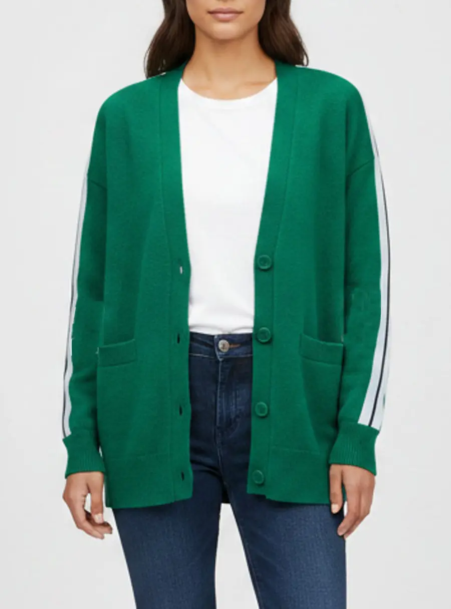 Sandro Green Striped Wool Blend Knit Cardigan S