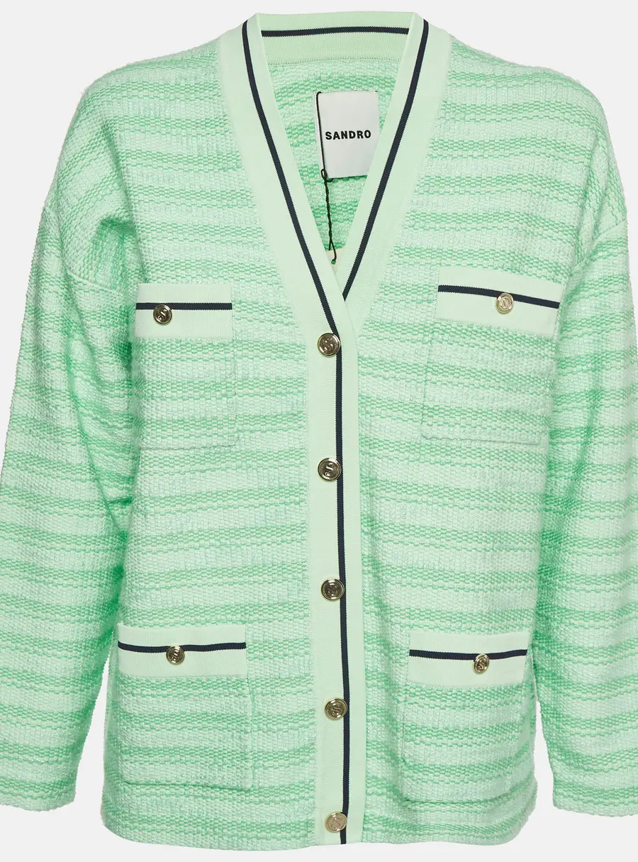 Sandro Green Striped Jacquard Knit Aymar Cardigan M