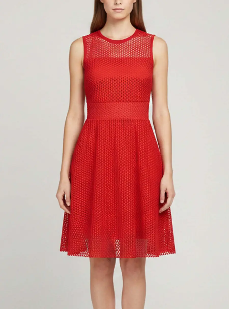 Sandro Red Mesh Sleeveless Skater Mini Dress S