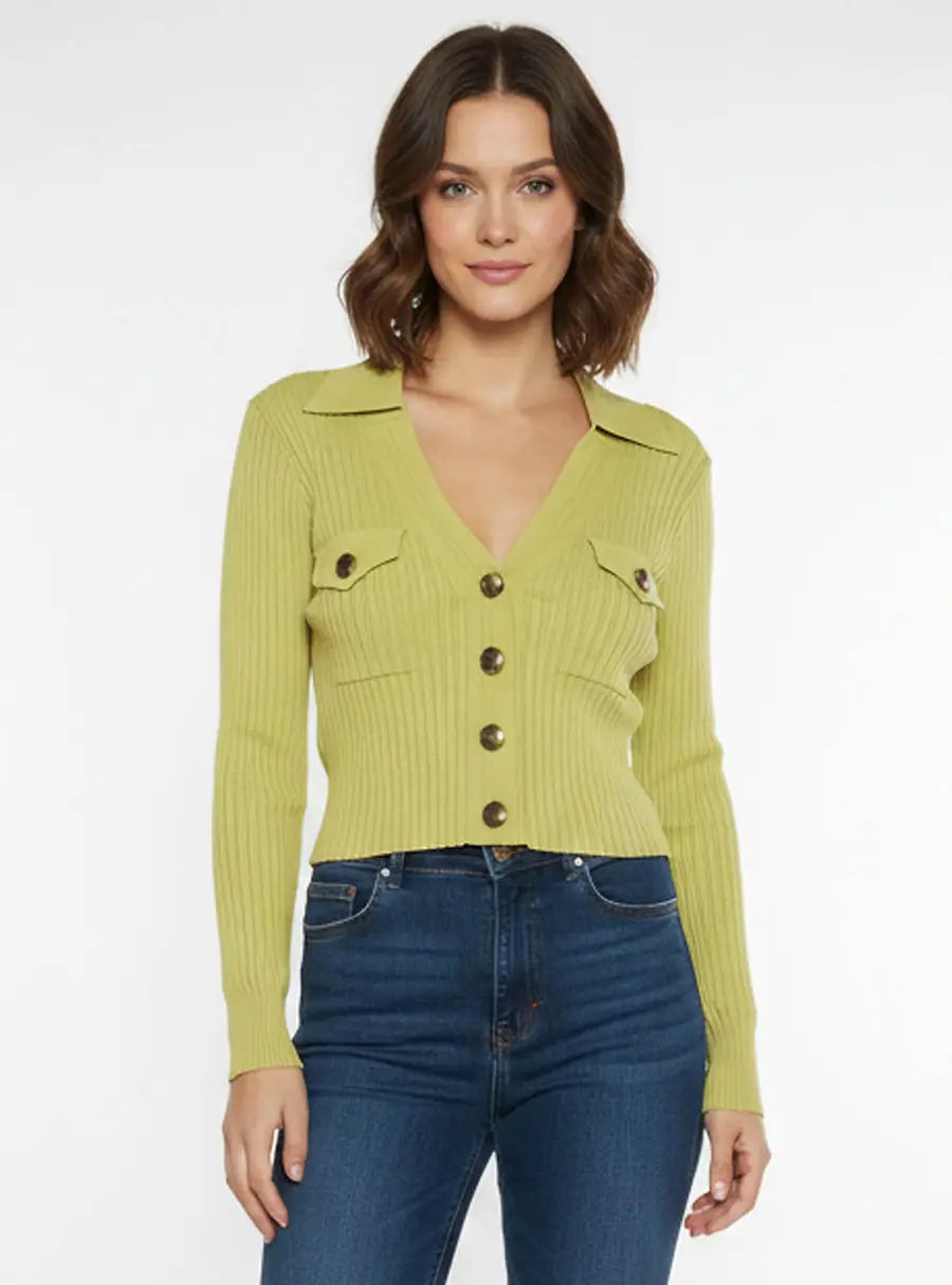 Sandro Green Rib Knit Button Up Axel Cardigan S