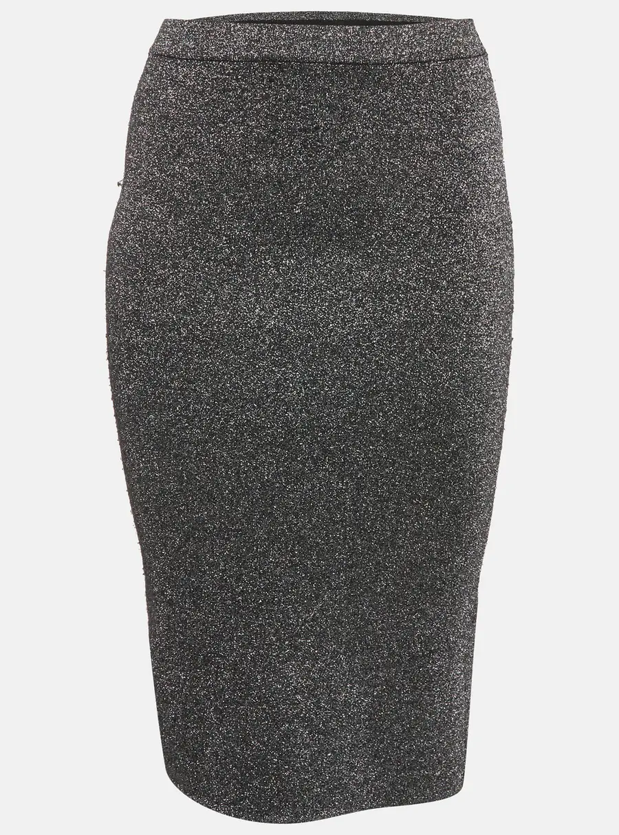 Sandro Metallic Grey Lurex Knit Midi Skirt S