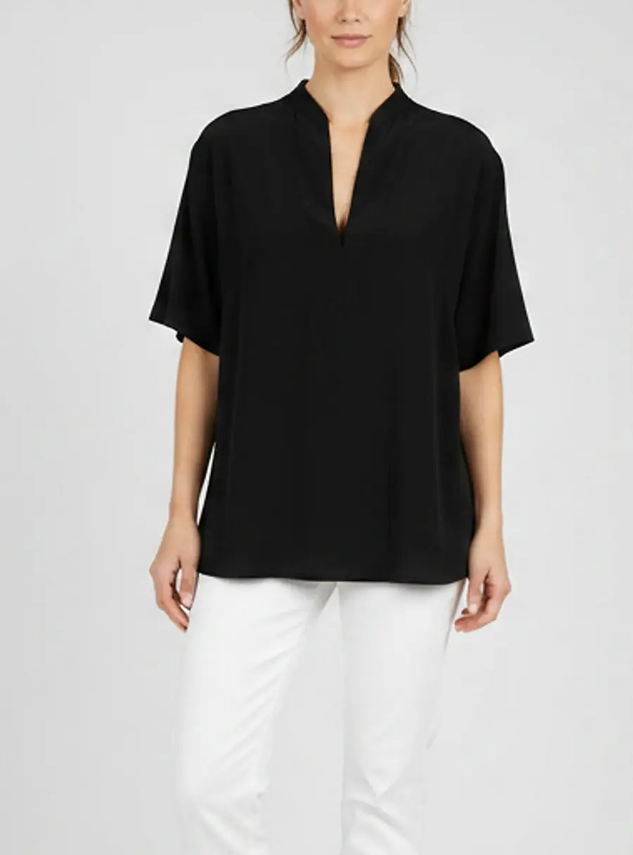 Sandro Black Crepe V Neck Tops S