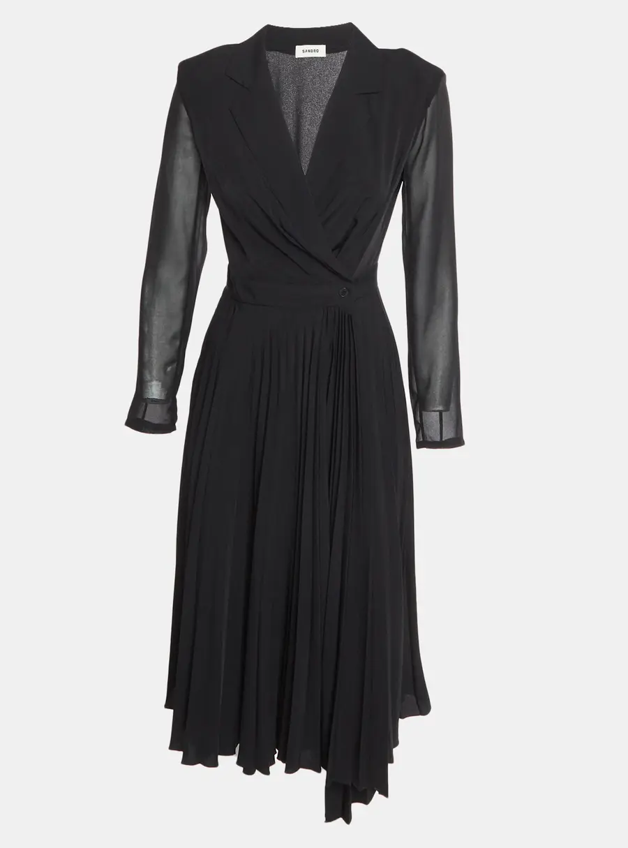 Sandro Black Crepe Long Sleeve Midi Dress S