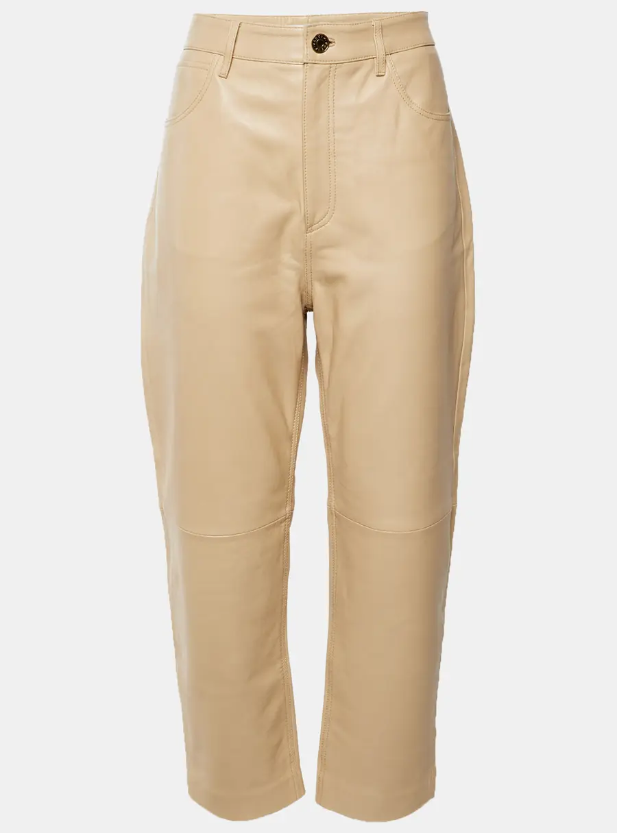 Sandro Beige Leather High Waist Pants M