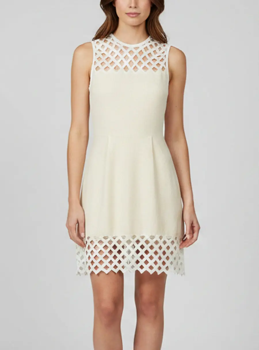 Sandro Cream Linen Blend Lace Trim Sleeveless Rita Mini Dress S