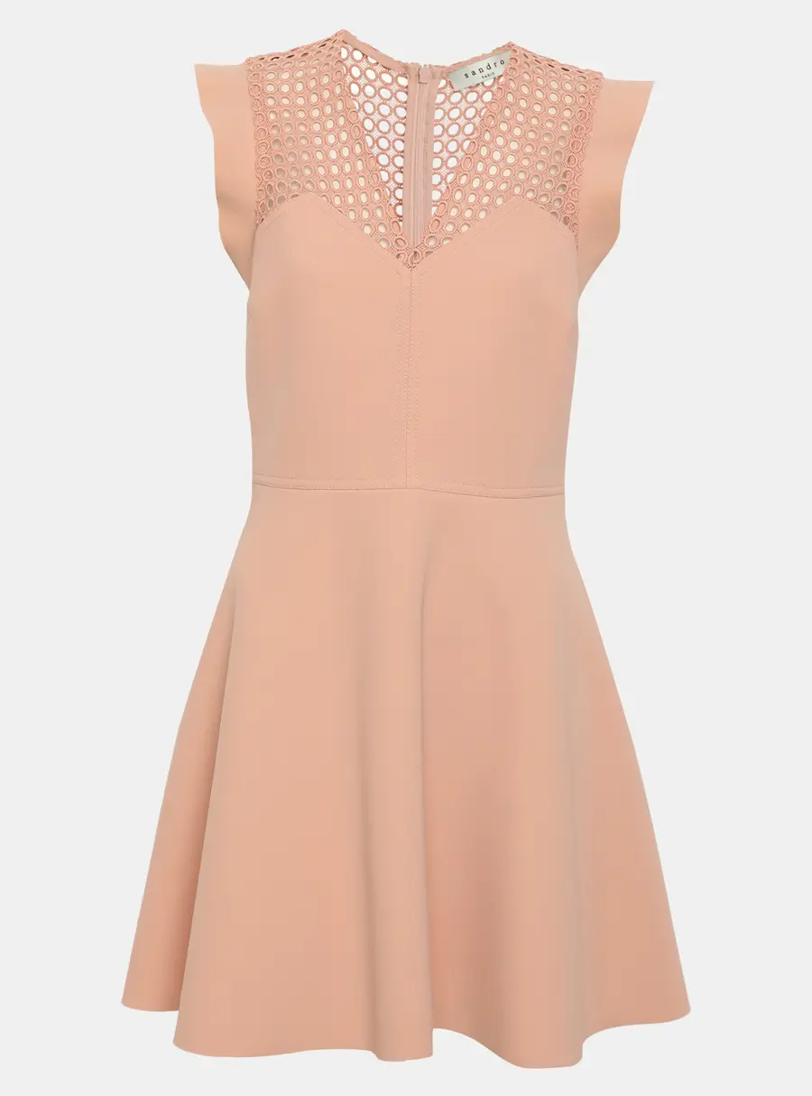 Sandro Peach Textured Neoprene and Lace Rebel Knee Length Dress S