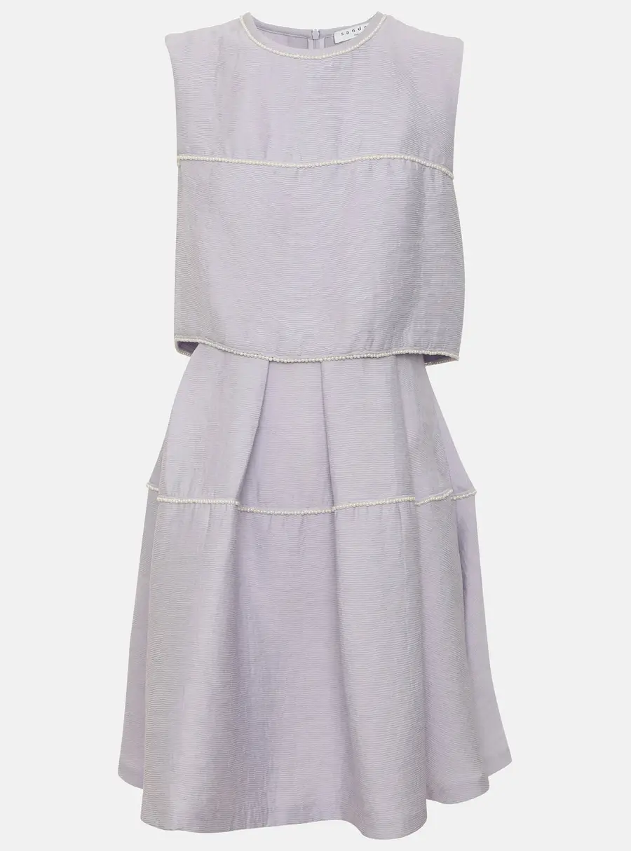 Sandro Purple Viscose Blend Tiered Pearl Embellished Mini Dress S