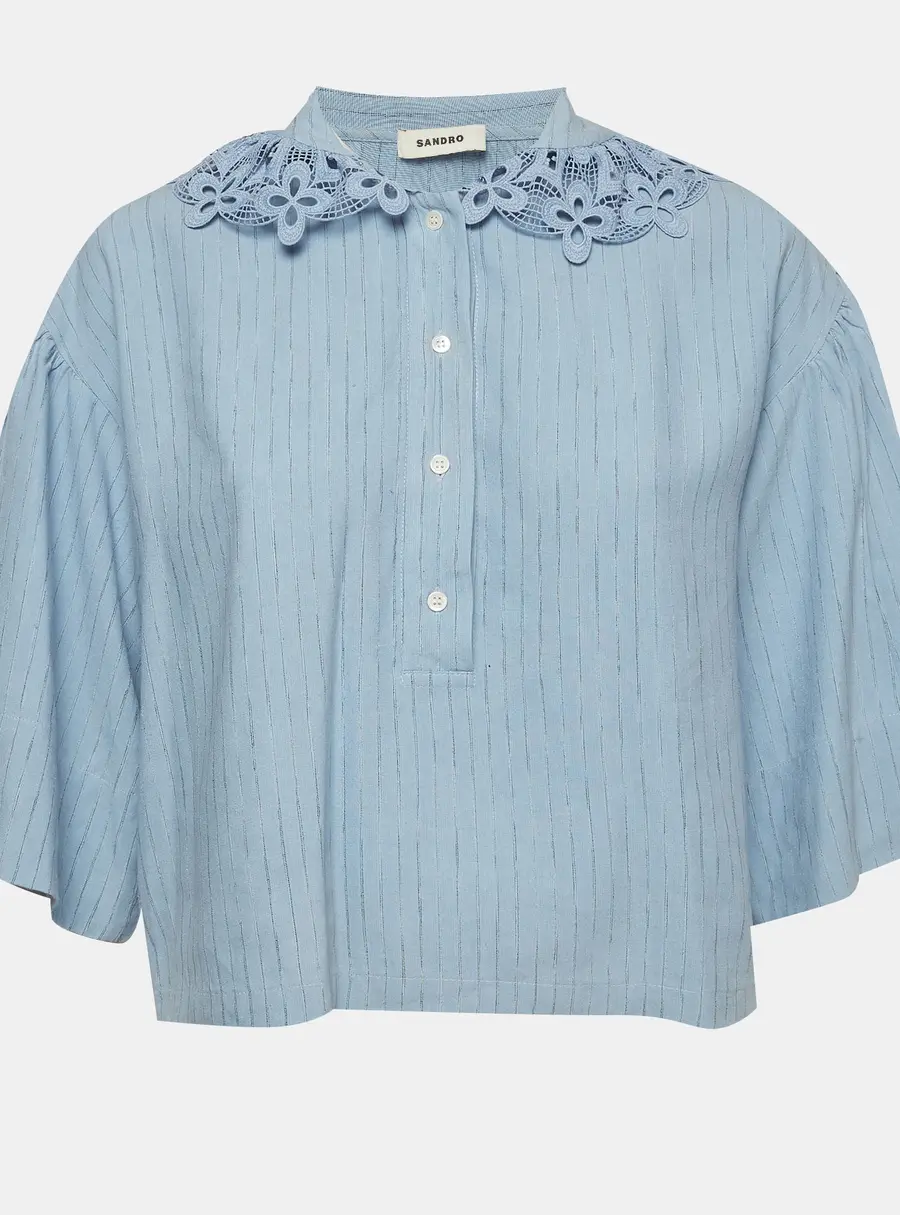 Sandro Blue Linen Blend Peter Pan Collar Shirt S