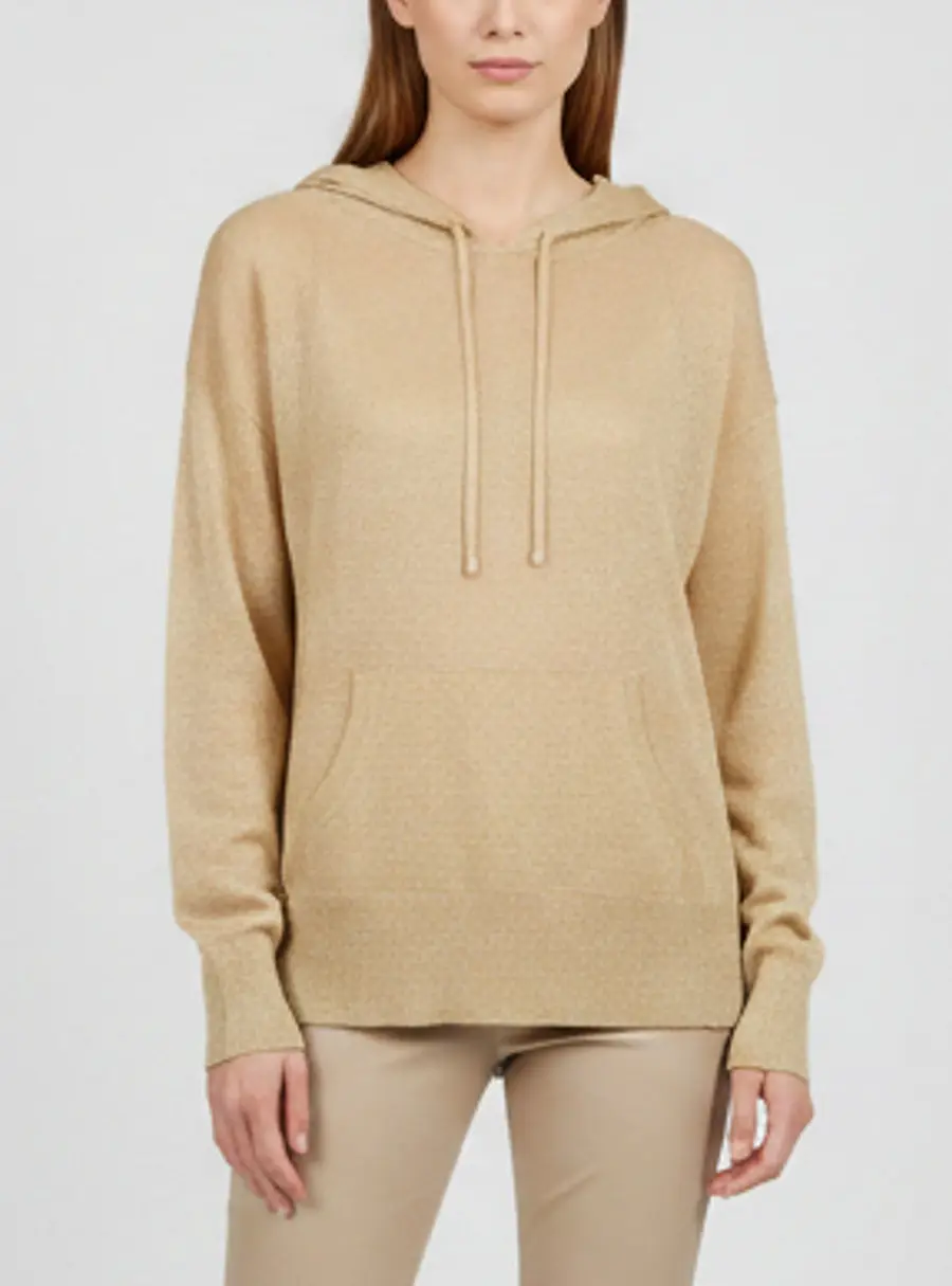 Sandro Lurex Knit Gold Long Sleeve Hoodie M