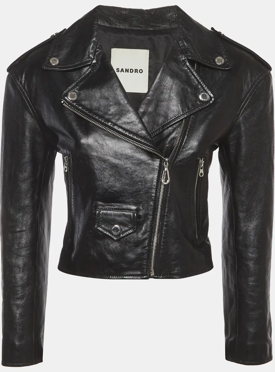 Sandro Black Leather Zip Up Biker Jacket XS