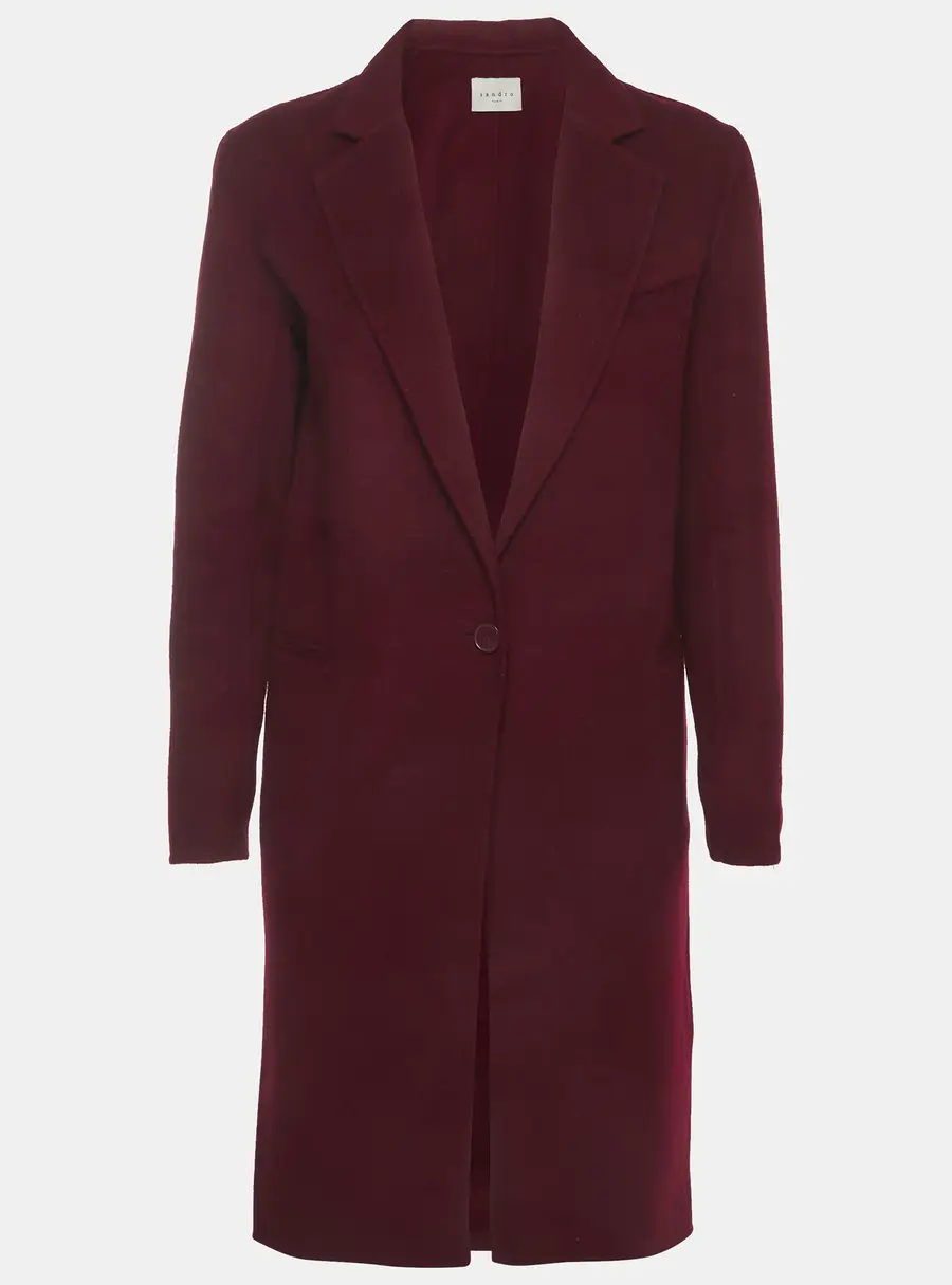 Sandro Burgundy Felt Wool Blend Single Breasted Coat S