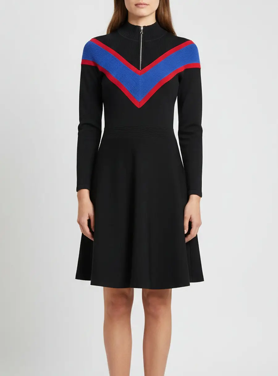 Sandro Black Knit Long Sleeve Flared Midi Dress L