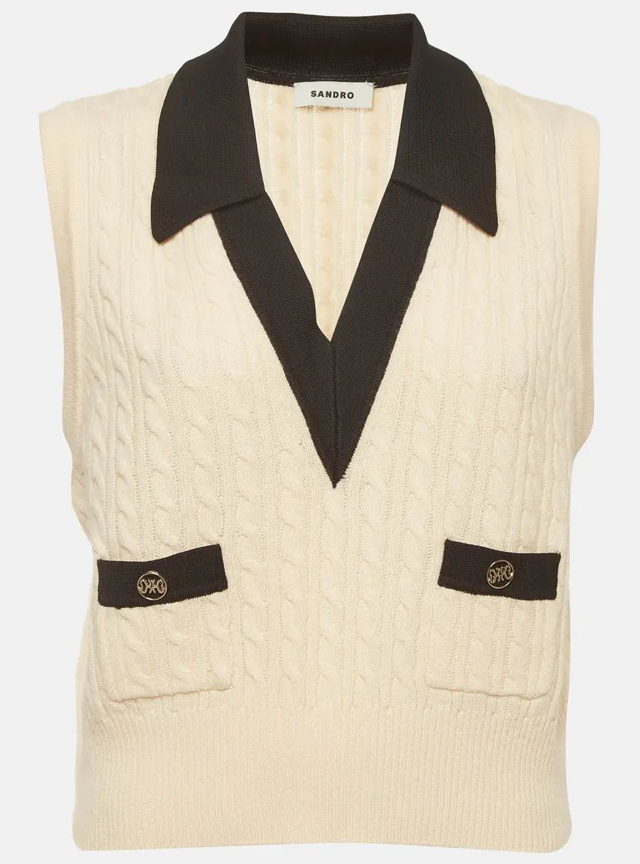Sandro Cream Cable Knit Suzy Sweater Vest M