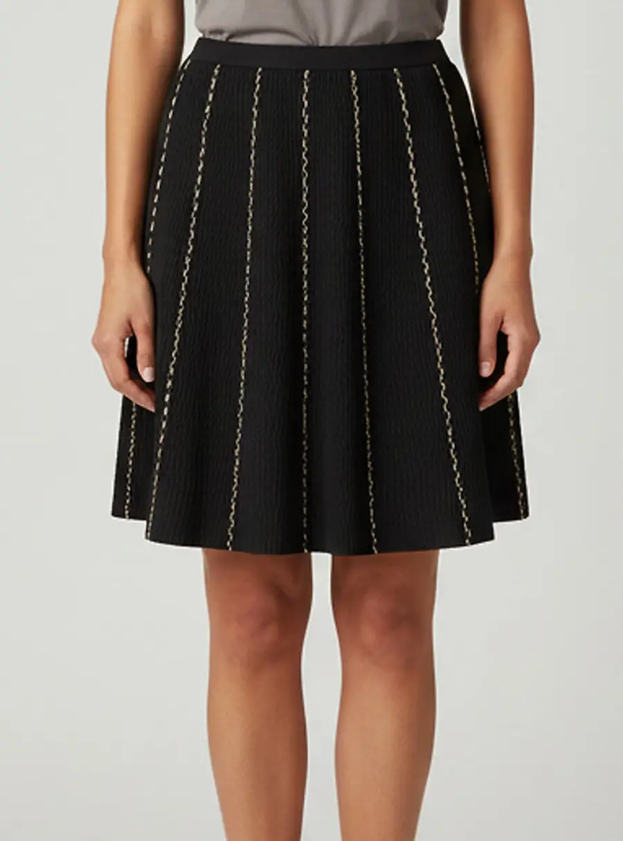 Sandro Black Jacquard Knit Contrast Trim Mini Skirt L