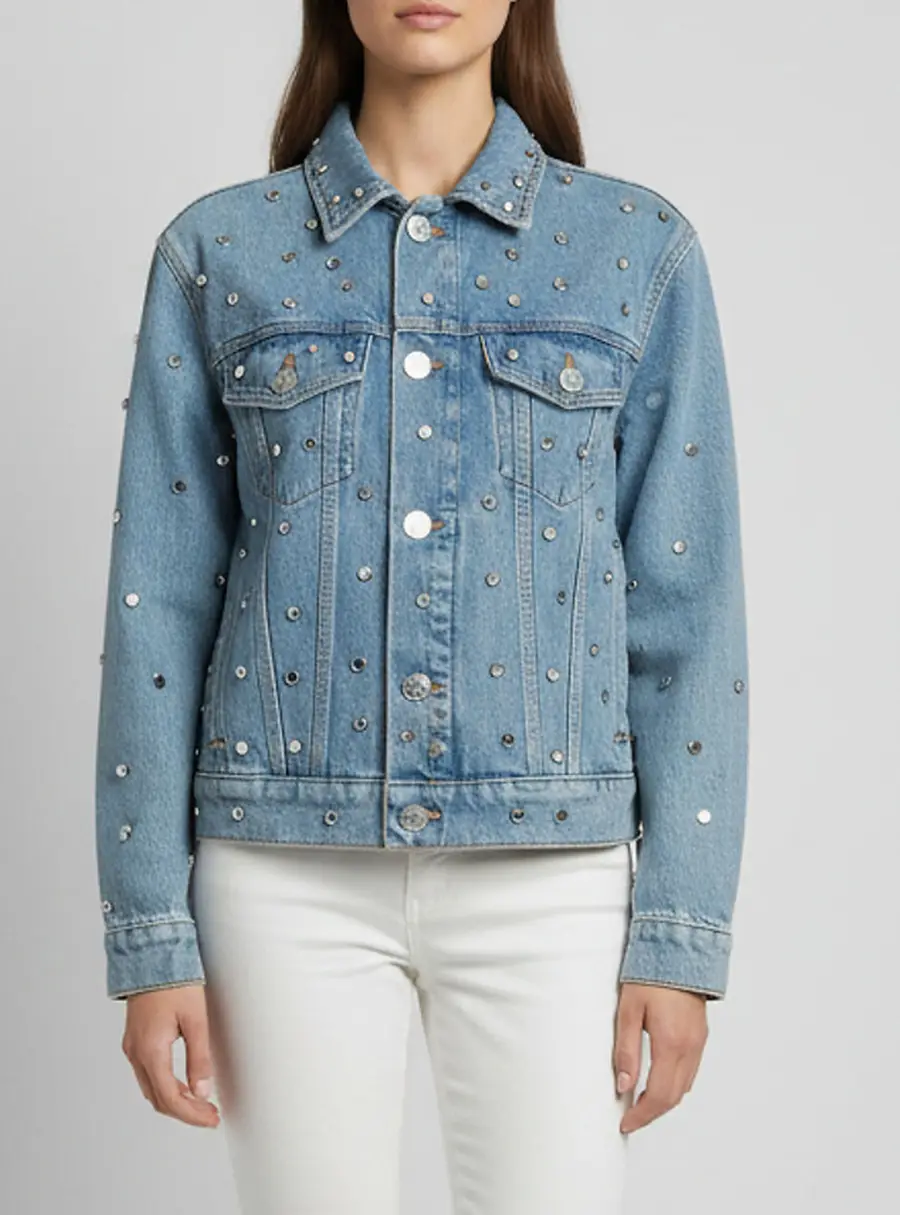 Sandro Blue Denim Embellished Long Sleeve Jacket S