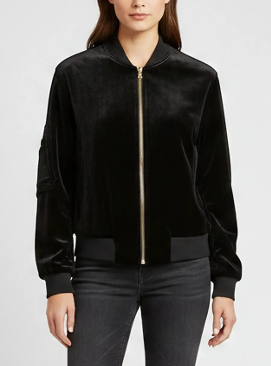 Sandro Black Velvet Zip-Up Bomber Jacket S