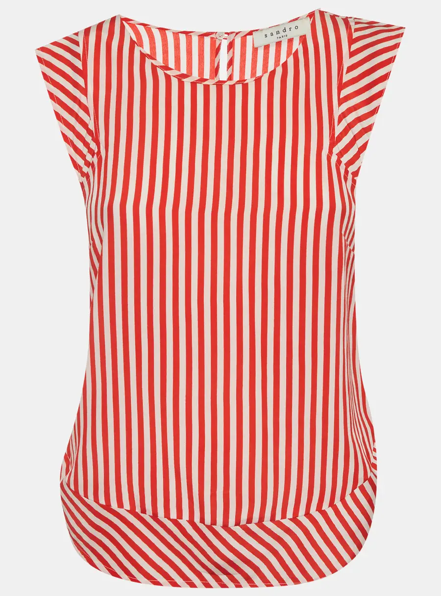 Sandro Red White/ Red Stripe Crepe Short Sleeve Top S