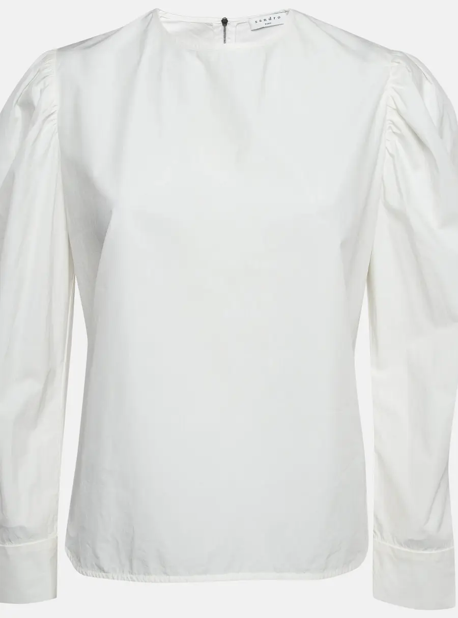 Sandro White Cotton Puff Sleeves Top M