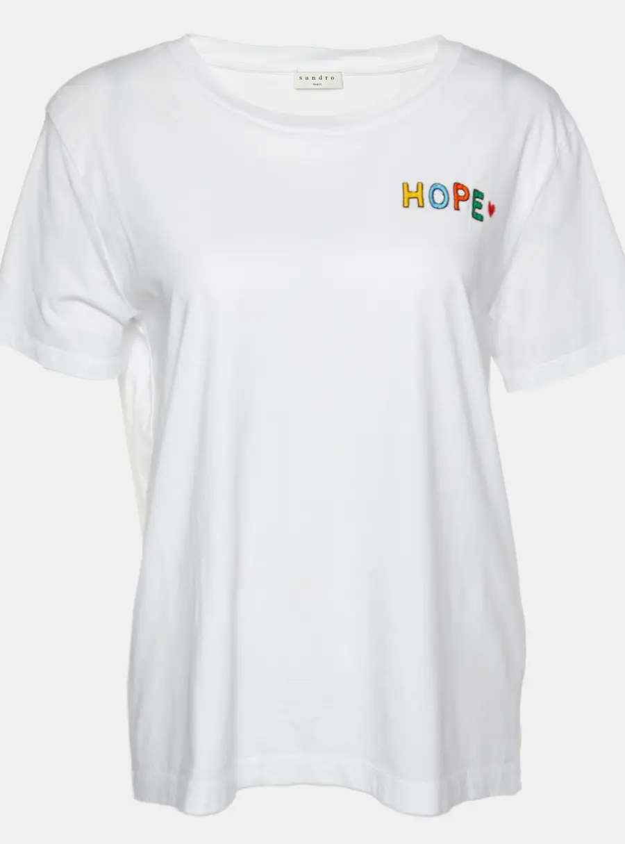 Sandro White Cotton Hope Embroidered Crew Neck T-Shirt S