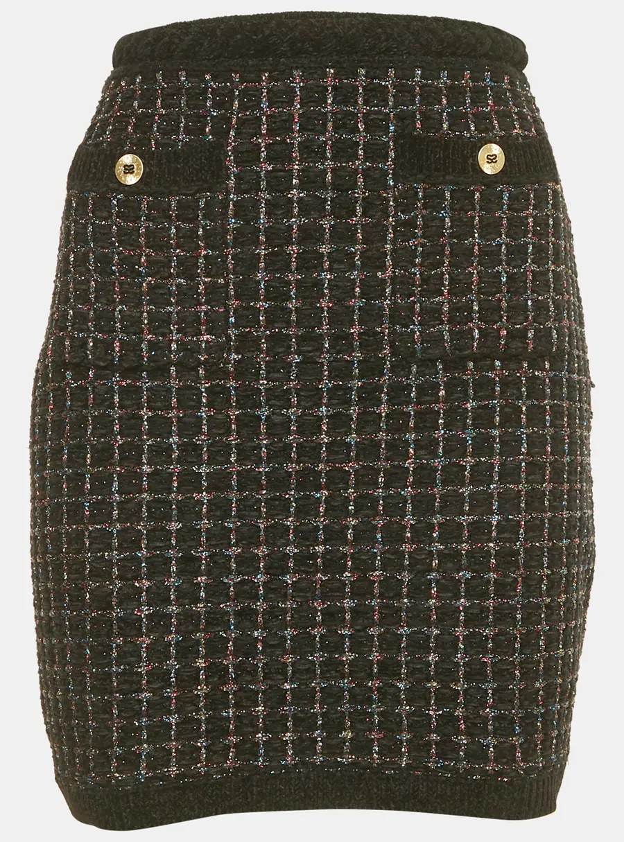 Sandro Black Velvet and Lurex Tweed Mini Skirt M