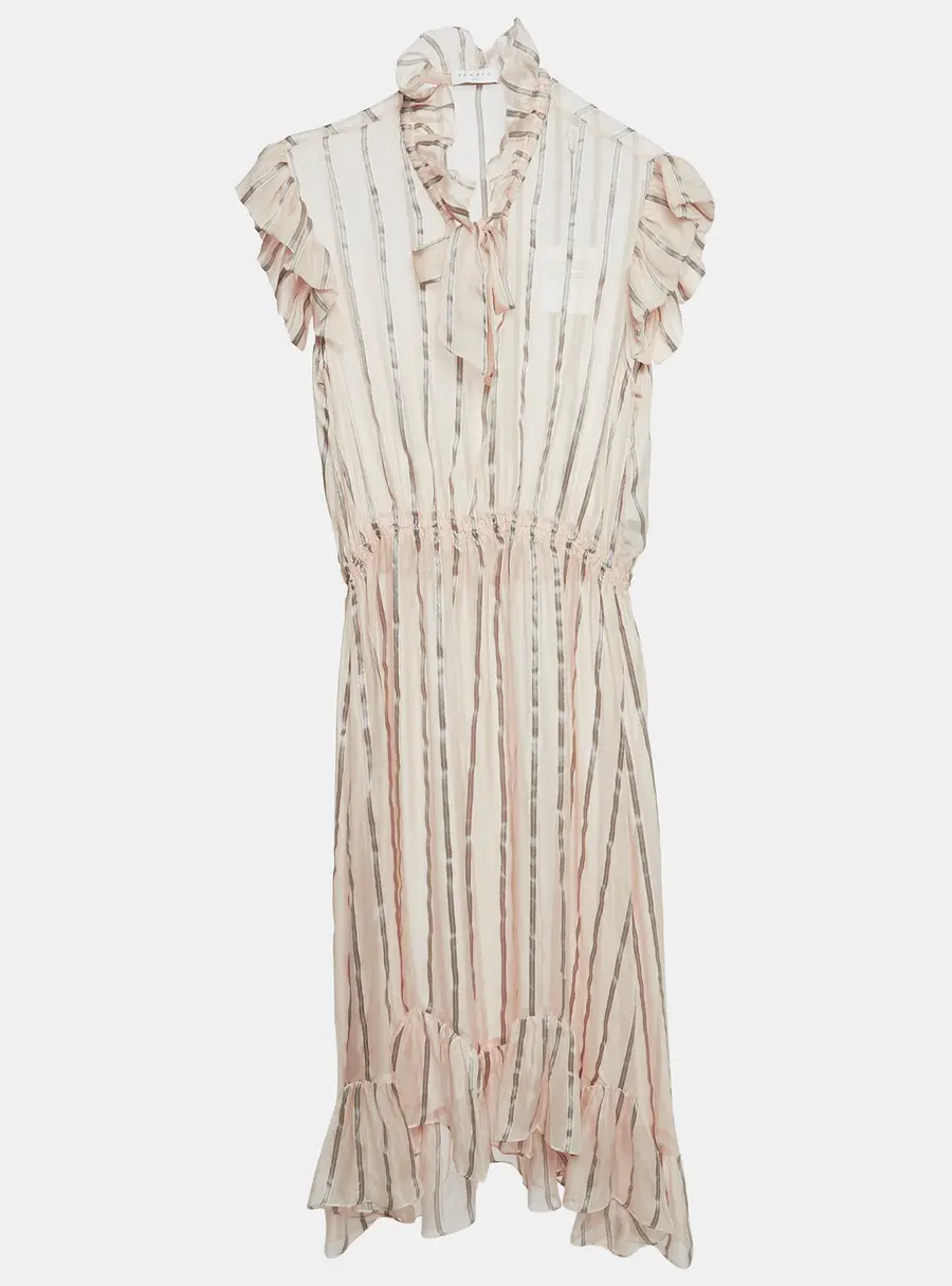 Sandro Pink Stripe Silk Ruffled Midi Dress L