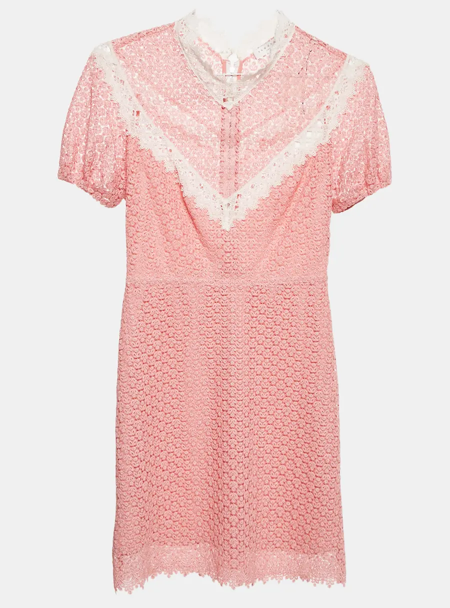 Sandro Pink Gavin Lace Puff Sleeve Mini Dress M