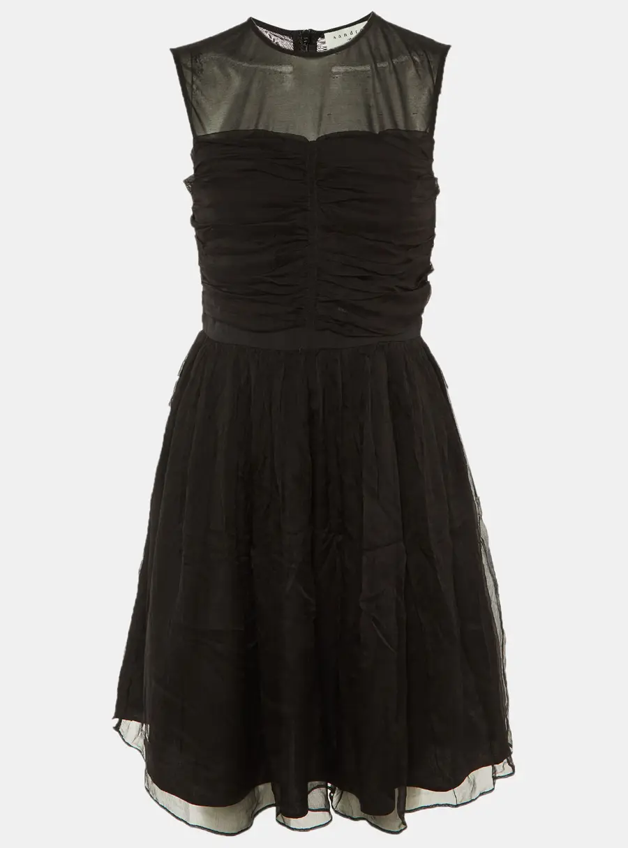 Sandro Black Silk Chiffon Ruffled Mini Dress M